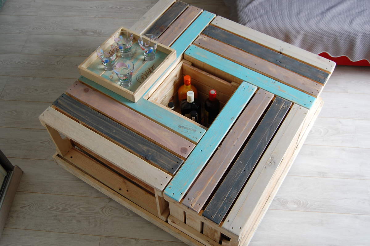 riciclo creativo delle cassette di legno tavolino per il salotto