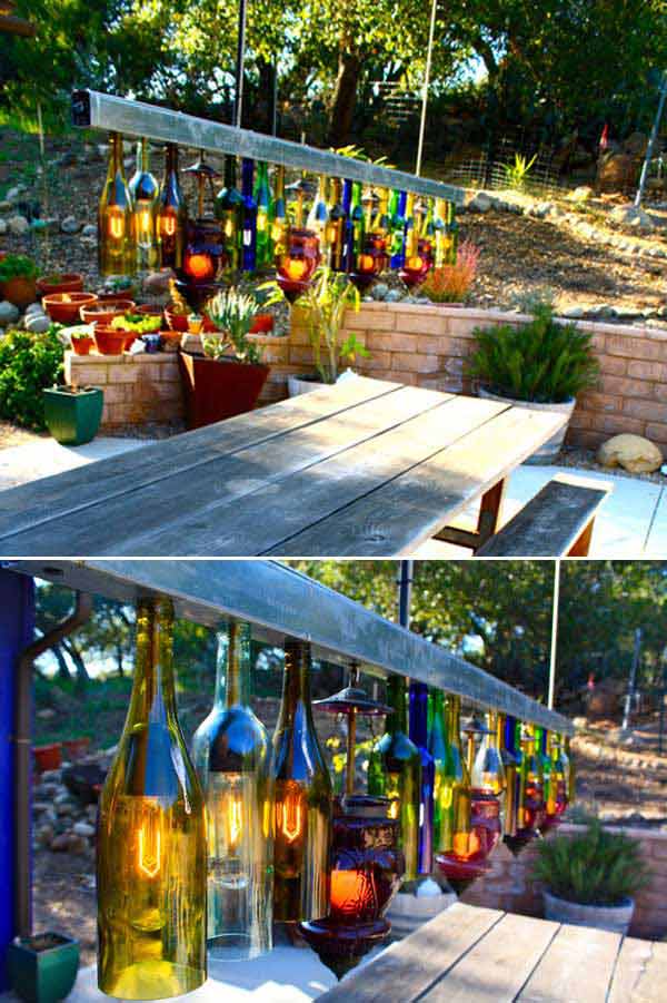 illuminare giardino con bottiglie di vetro fai da te