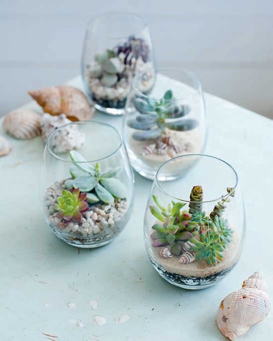 vaso per piante grasse con bicchieri di vetro fai da te