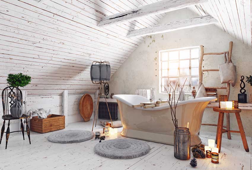 arredamento country chic, bagno in mansarda, bellissima la vasca shabby.