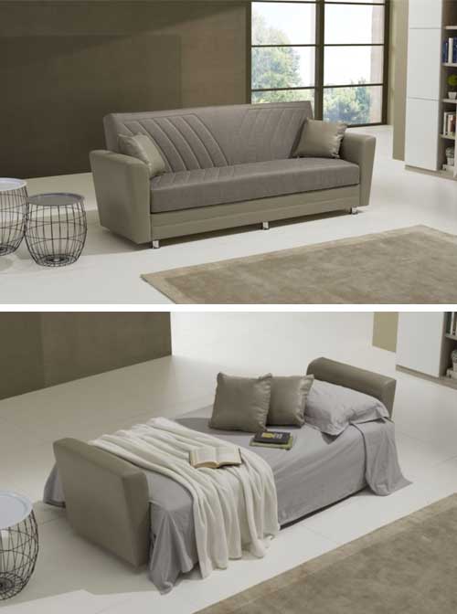 Sofá cama de 3 plazas en tejido color barro.