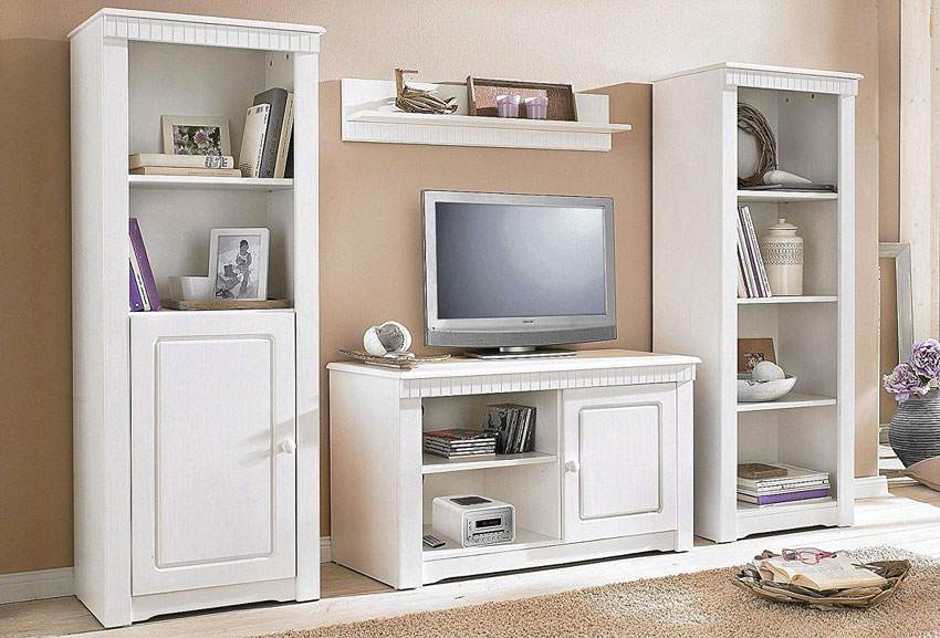 Pareti attrezzate shabby chic moderne per salotto.