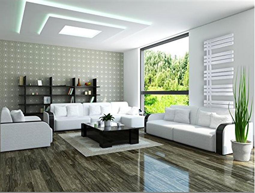 Grande salotto moderno con termoarredo bianco design.