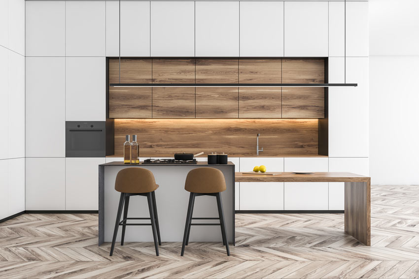 Cucine bianche e legno contemporanee, stile e design.