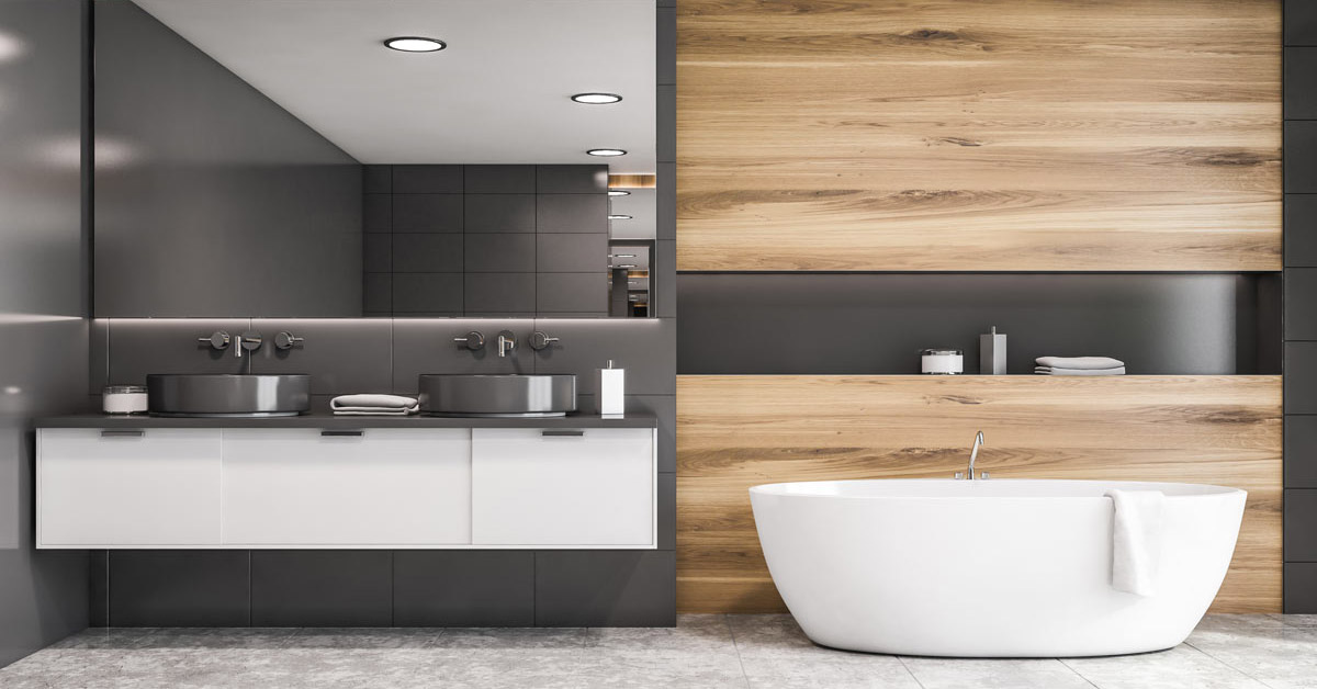 idee per arredare un bagno grigio in stile moderno.