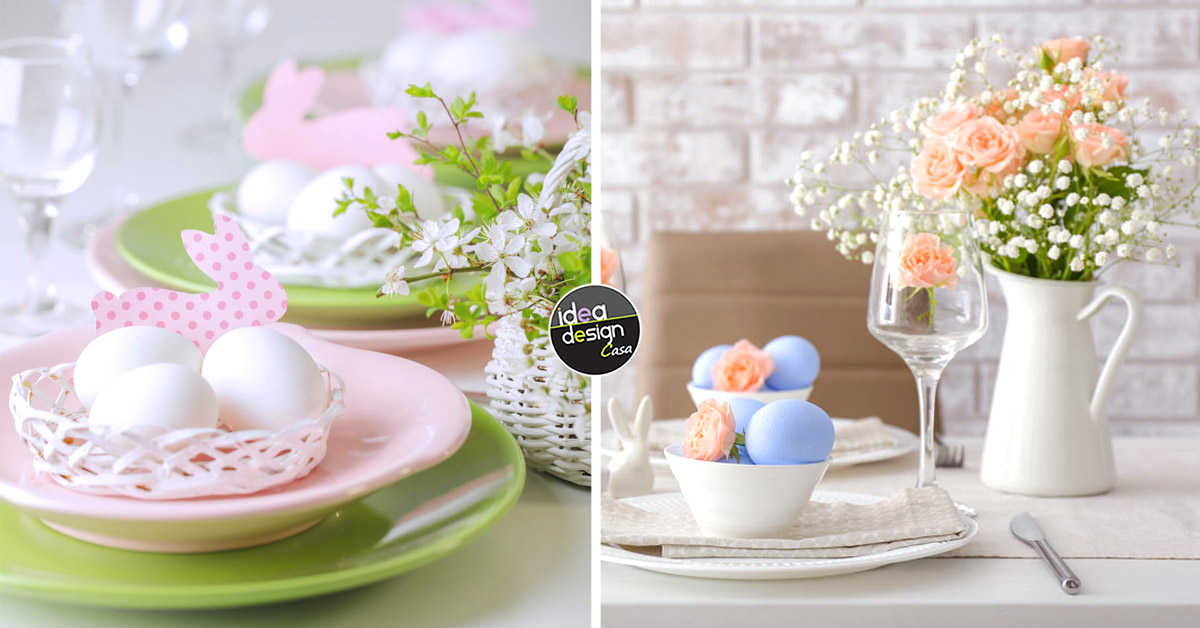 Idee per decorare la tavola di Pasqua in stile shabby chic.