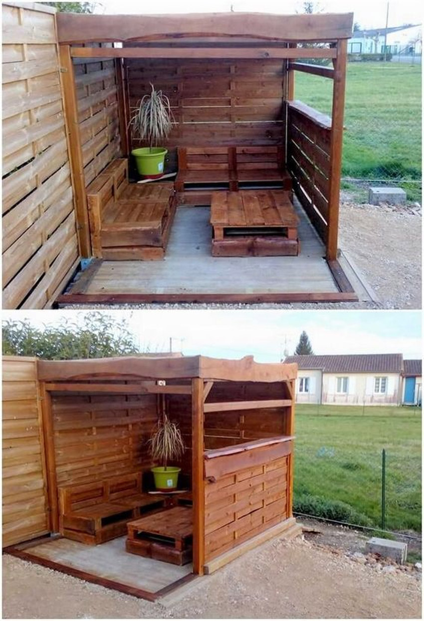 Gazebo da giardino con pallet.