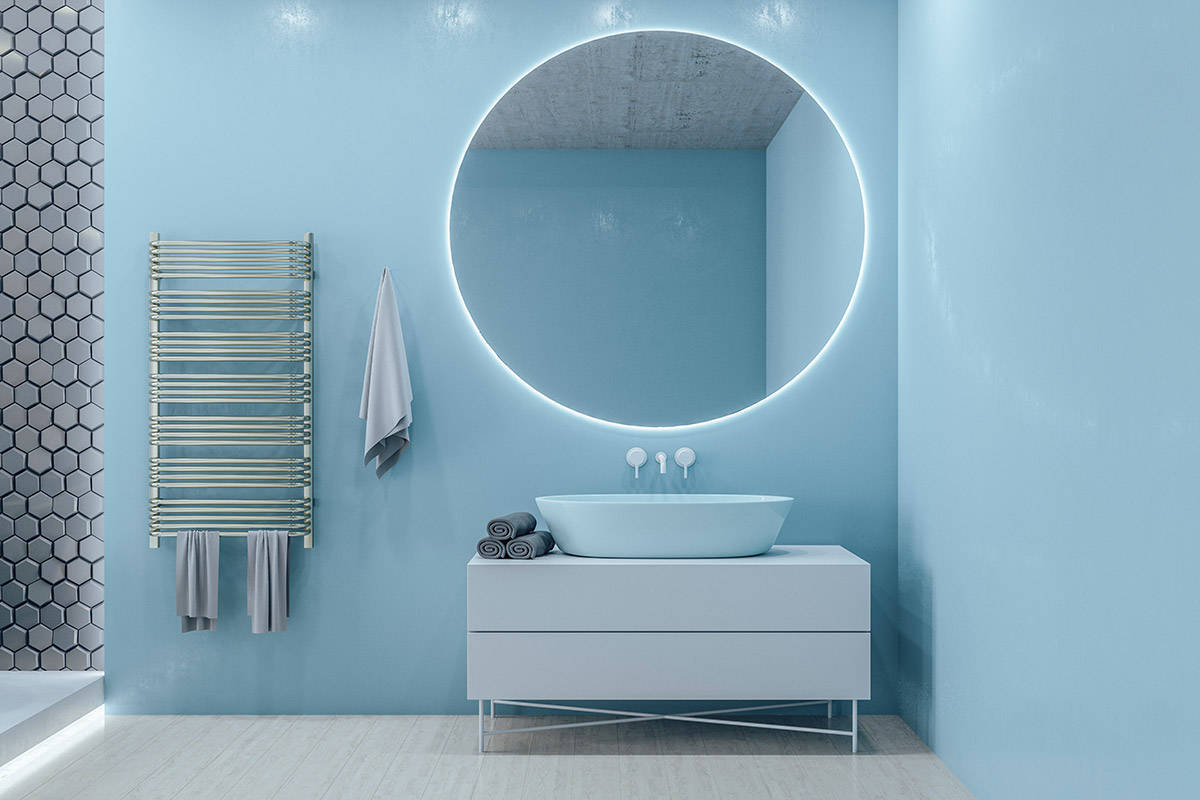 Specchio bagno tondo con illuminazione LED.