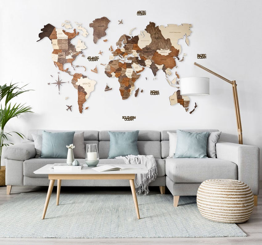 Bellissima mappa mondo in legno compensato da parete.