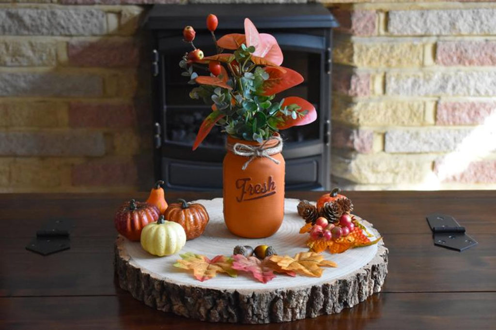 Set Decorativo Autunnale Con Candele Profumate – Piatto, Foglie D'Acero, Rami Di Legno – Regalo Per La Casa