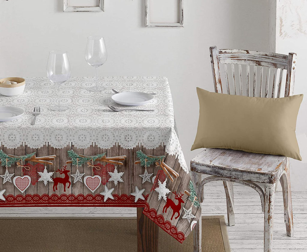 Runner Da Tavola Natalizio Rosso Con Campana, Albero Di Natale E Stampa Di Fiori Rossi Lunga Tovaglia Natalizia Per Decorazione Della Tavola Dell 98844932