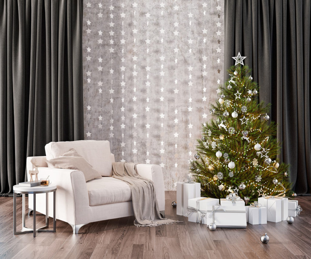 Tende Di Voile Trasparenti Natalizie Con Stelle Di Natale - 2 Pannelli 132x213 Cm