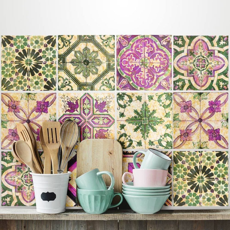 Piastrelle Adesive Cucina 20x20 Fantasia Piastrelle Adesive Bagno Pavimento Adesivo Paraschizzi Cucina Adesivo Piastrelle Ceramica Carta Adesiva per Mobili Vintage(10 pezzi