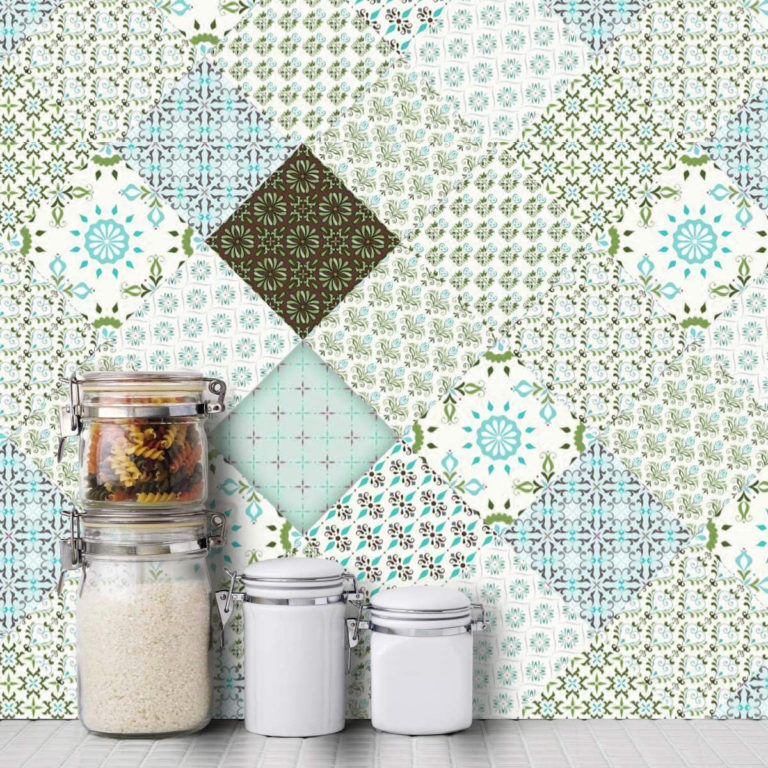Piastrelle Adesive Cucina Mosaico Blu Navy Pavimento Pvc Adesivo