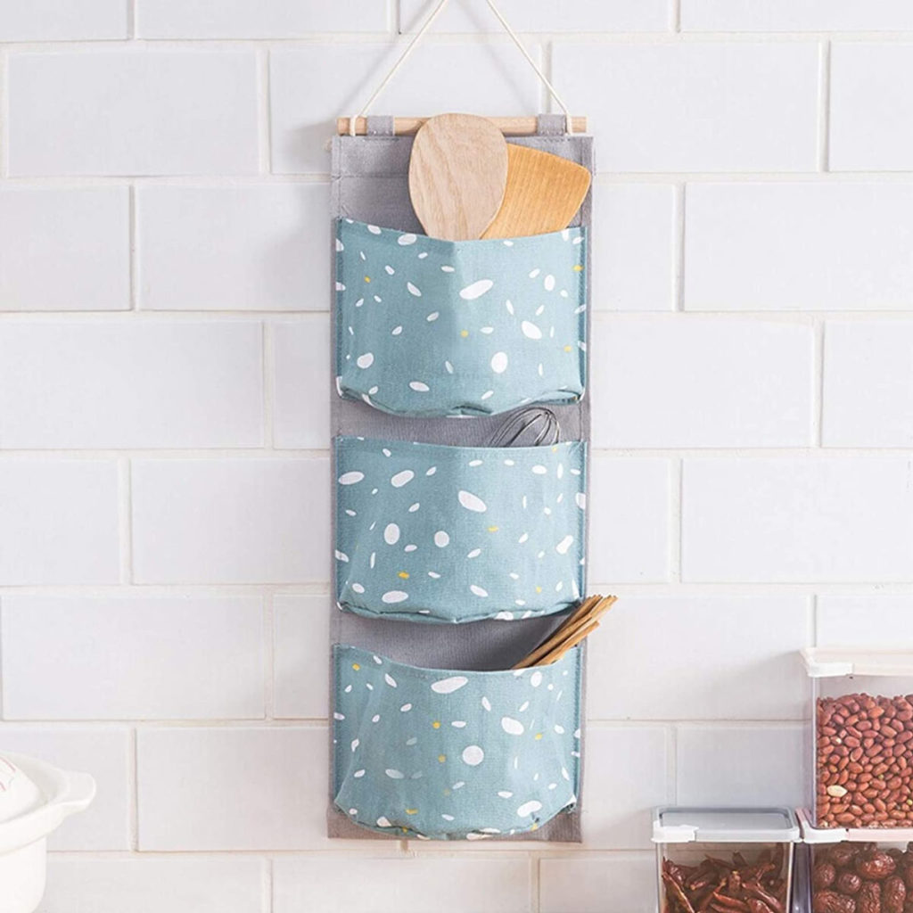 2 Borse Portaoggetti Da Parete – Organizer Appendibili In Cotone E Lino, Nero, 25x23x6 Cm - 2