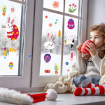 AhfuLife 9 Fogli di Coniglietto Pasquale per Bambini, 180 pcs Adesivi Pasquali Finestra, Adesivi per Finestre Riutilizzabili su Due Lati per Decorazioni di Pasqua per la Casa e L'ufficio (Stile 2