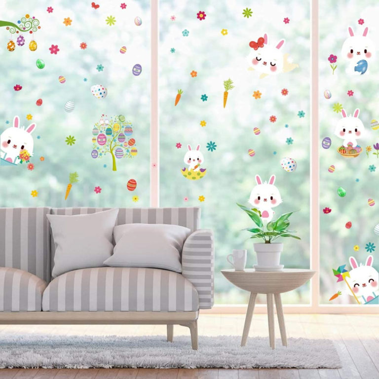 Federe Per Cuscini Pasquali 45x45 Cm - Lino Con Design Coniglietti E Fiori, 2 Pezzi