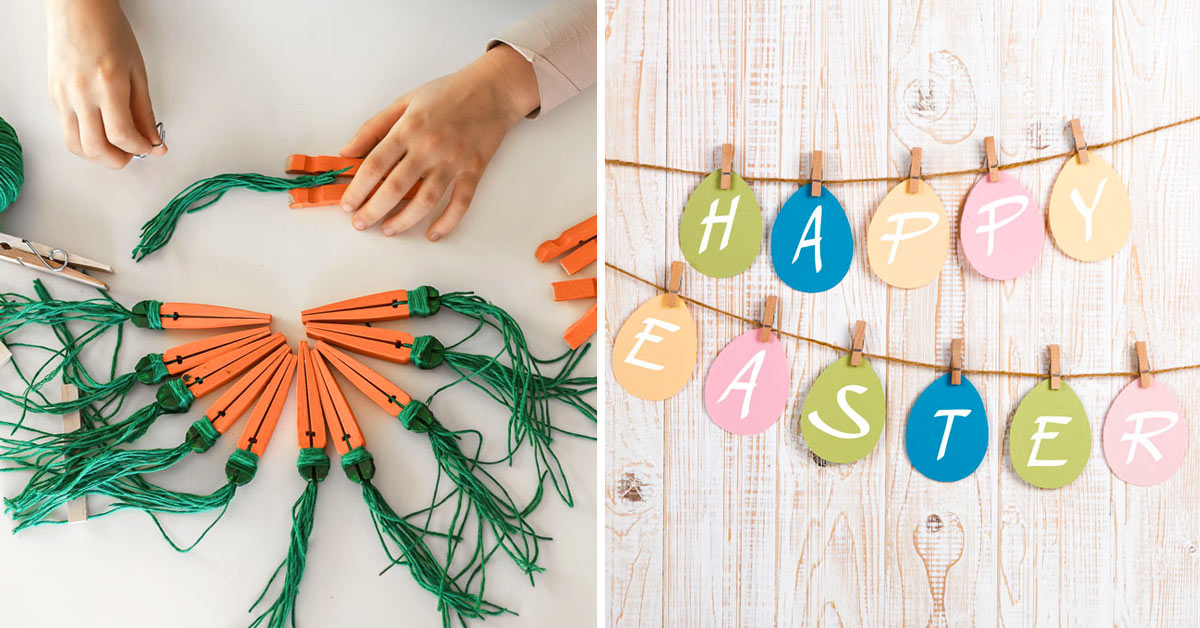 Decorazioni pasquali con le mollette.