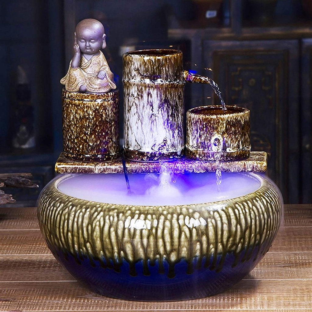 Fontana Da Tavolo Zen Con Luce LED E Atomizzatore – Paesaggio Simulato Con Albero E Palla, Relax E Umidificazione