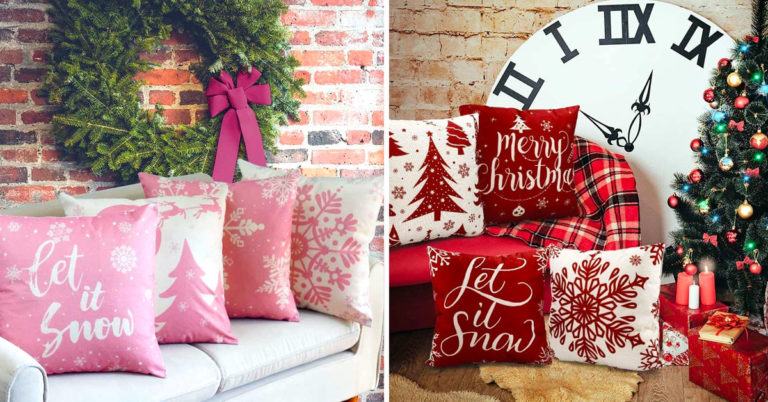 4pz Decorazioni Natalizie Copricuscini Natalizi 45x45 per la Casa Addobbi Natalizi per Divano