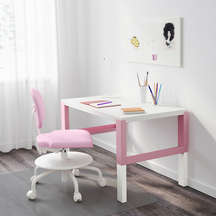 PÅHL Scrivania, bianco/rosa, 96x58 cm
