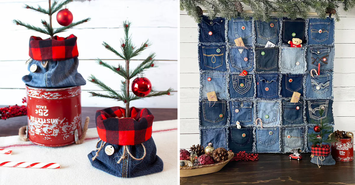 Idee originali per riciclare i vecchi jeans a natale.