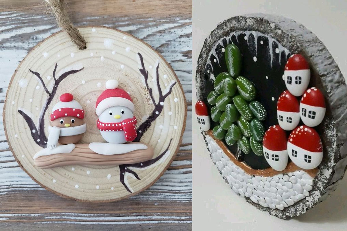 Decorazioni natalizie con i sassi.