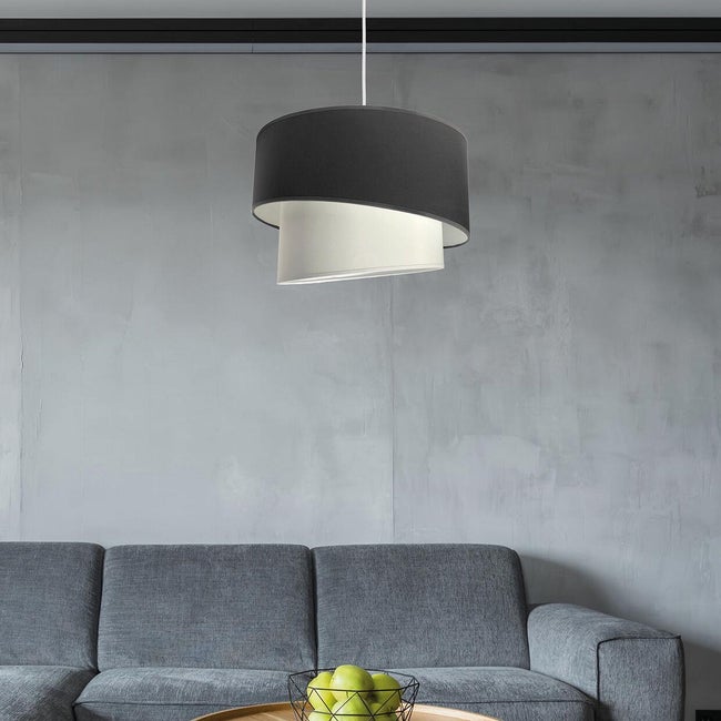 Lampadario Moderno bianco con canna di fucile in tessuto.