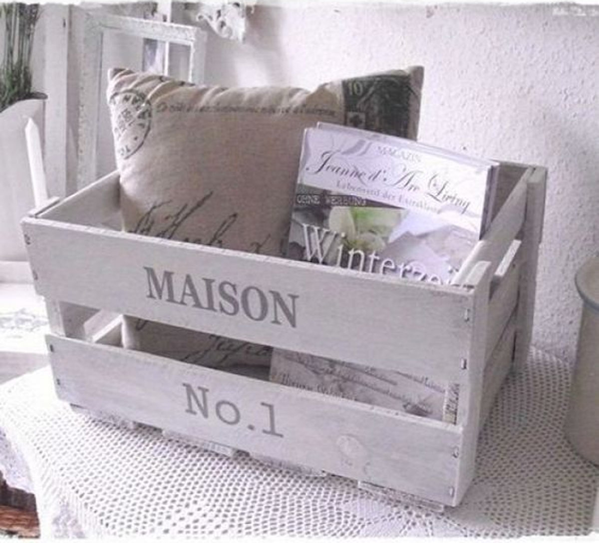 cassette di legno shabby chic portarivista