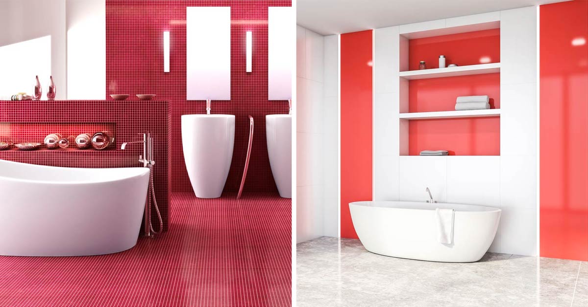 Piastrelle del bagno colore rosso.