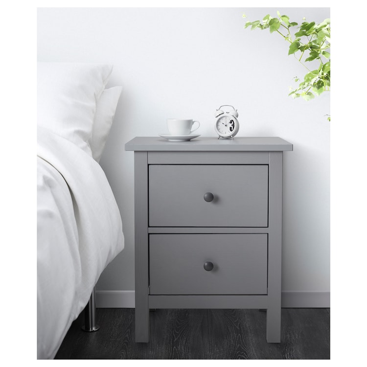 HEMNES Cassettiera con 2 cassetti, grigio trattato con mordente, 54x66 cm