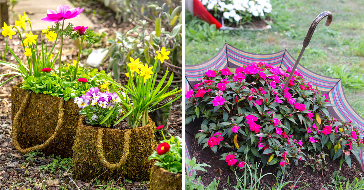 Decorare il giardino per la primavera con riciclo creativo.