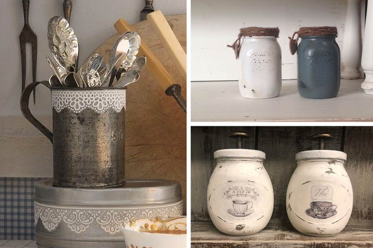 Barattoli shabby chic vintage per la cucina.