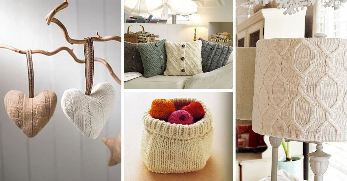 Riciclo creativo dei vecchi maglioni di lana in decorazioni fai da te per la casa.