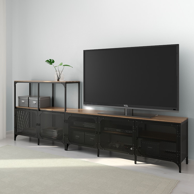 FJÄLLBO Combinazione per TV, nero, 250x36x95 cm