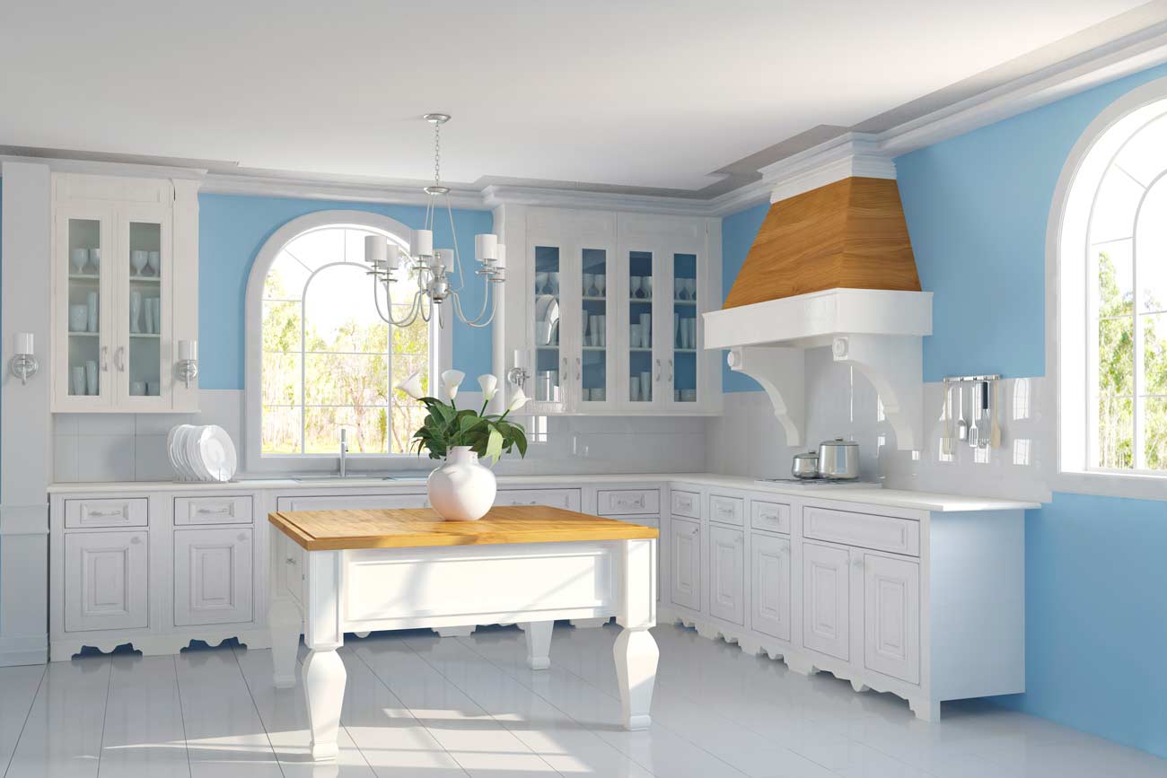 Cucina con pareti color Tiffany