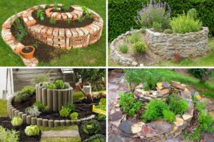 Un aiuola originale a forma di spirale con piante aromatiche e non solo: un tocco creativo in giardino aiuola originale a forma di spirale con piante aromatiche