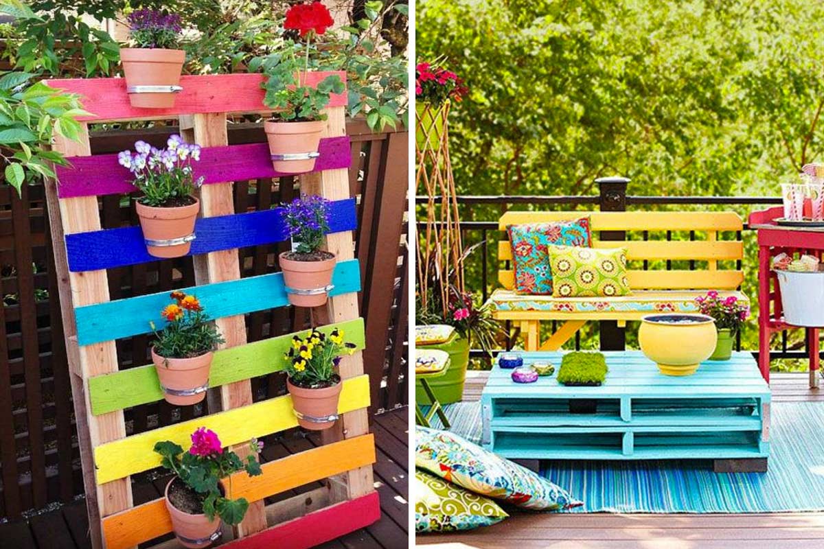 Un tocco di colore in casa e giardino con questi arredi fai da te in pallet.