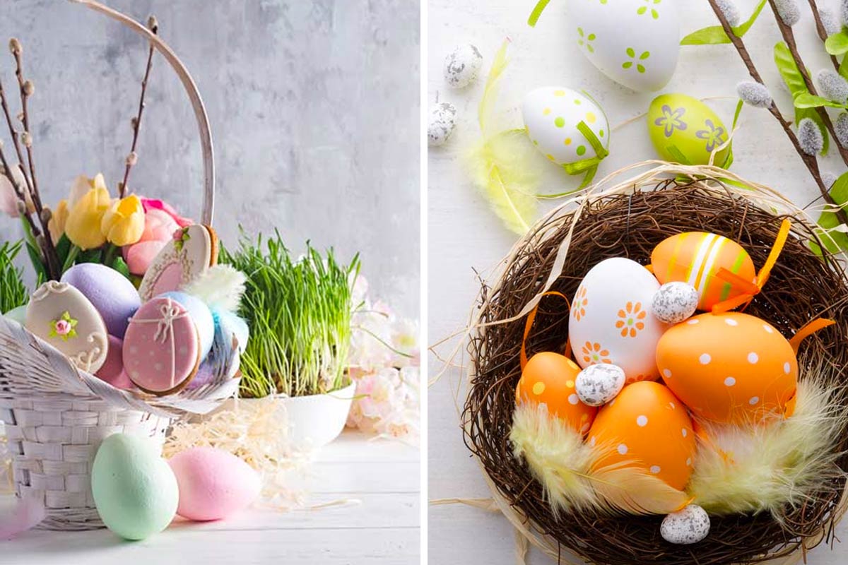 Cesto pieno di colori per decorare casa in modo incantevole durante la Pasqua.