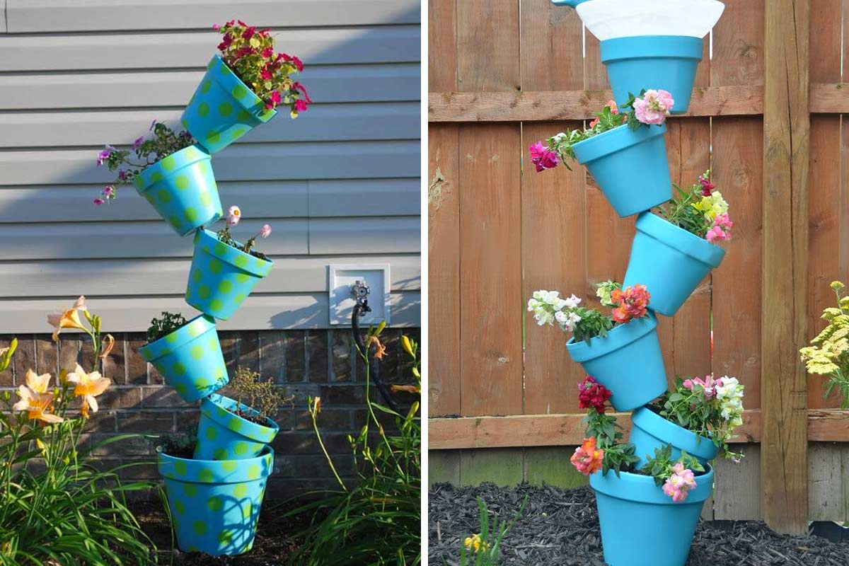 Realizzare una torre di fiori per decorare in giardino.