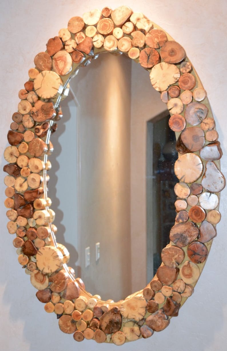 Grande specchio ellittico in legno 24 immagine 1
