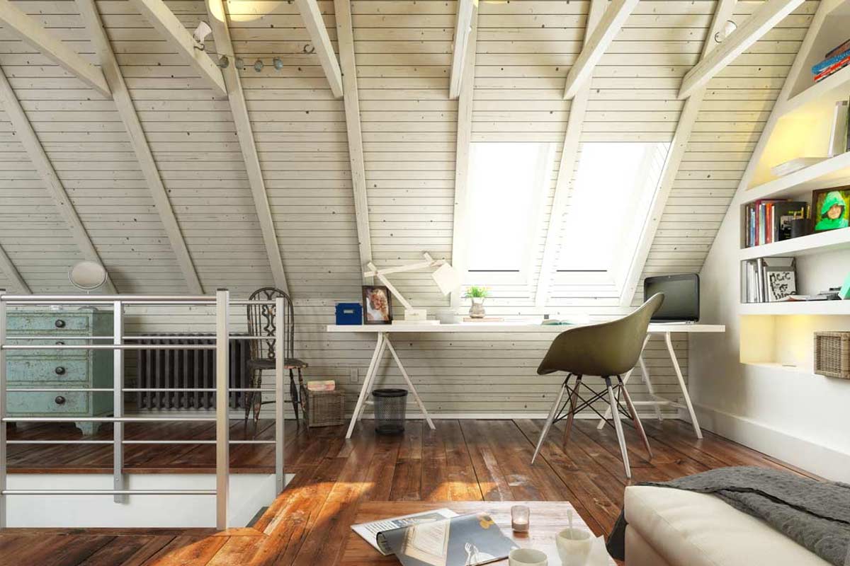 Sfruttare la mansarda per arredare un angolo studio.