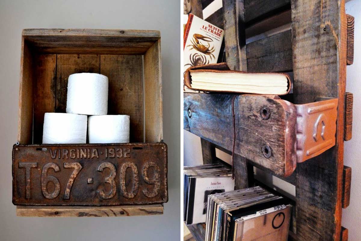 Decorazioni vintage con cassette e pallet.