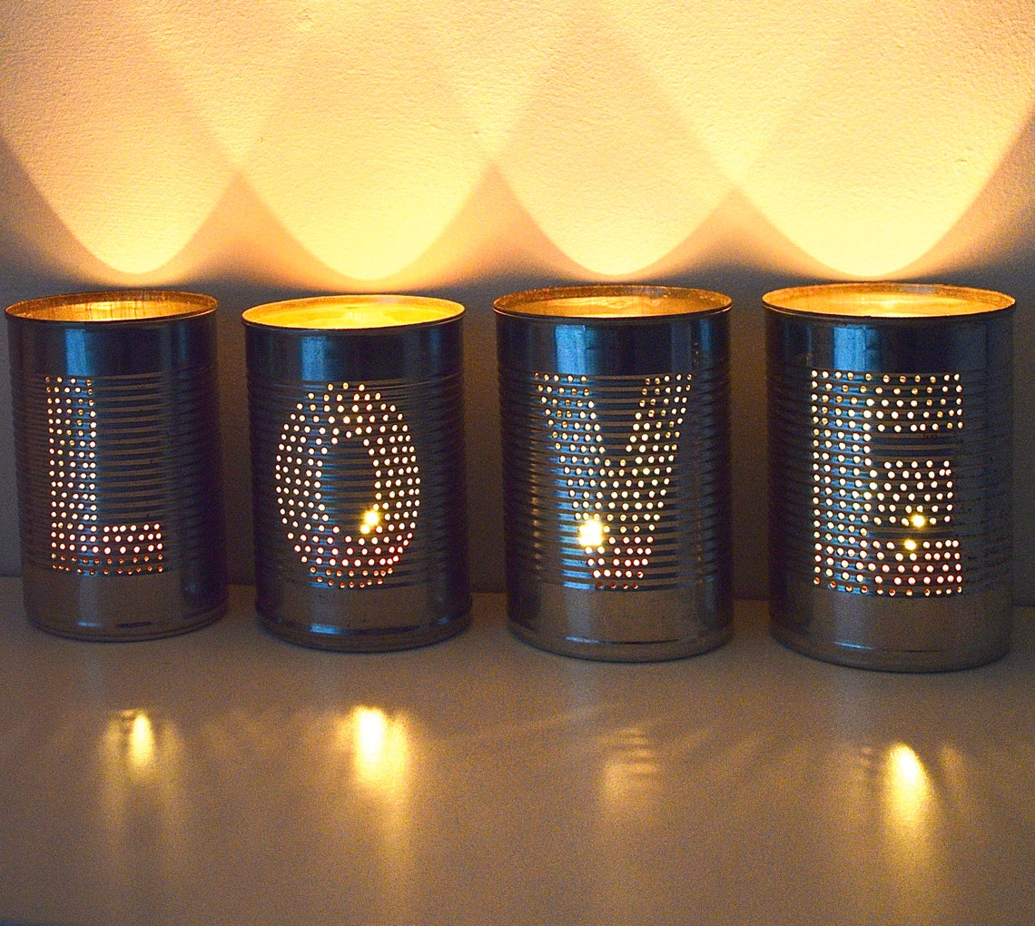 Love Upcycled Anniversario Matrimonio Tin Can Lanterne immagine 1