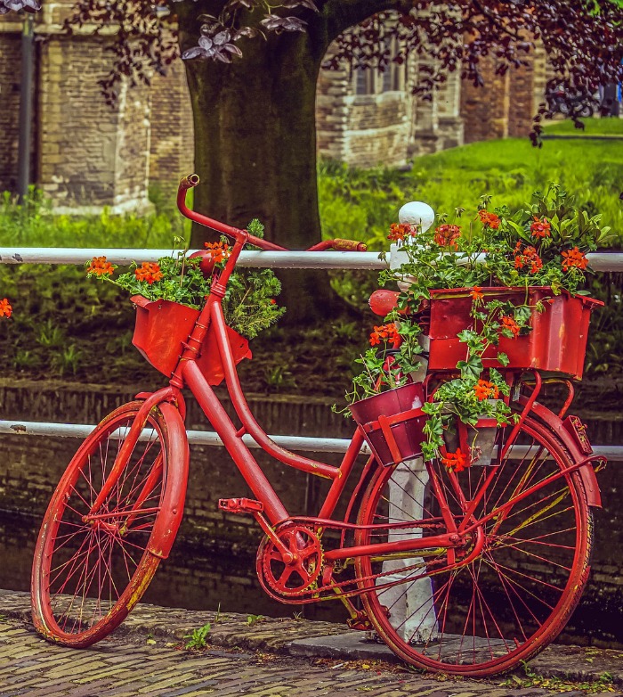 Creative gardening ideas - red bicycle planter