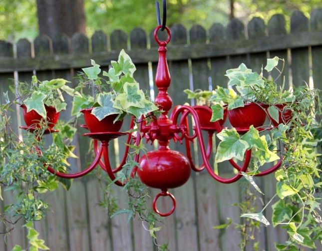 40+ Creative DIY Garden Containers and Planters from Recycled Materials --> DIY Chandelier Planter