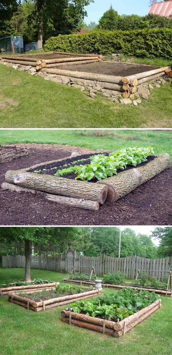 Raised Garden Beds from Logs. 