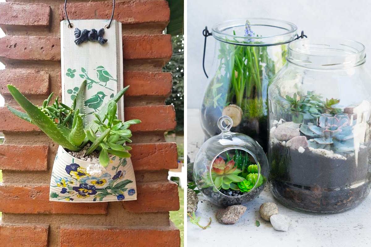 trasformare i barattoli di vetro e di latta in originali vasi per piante.