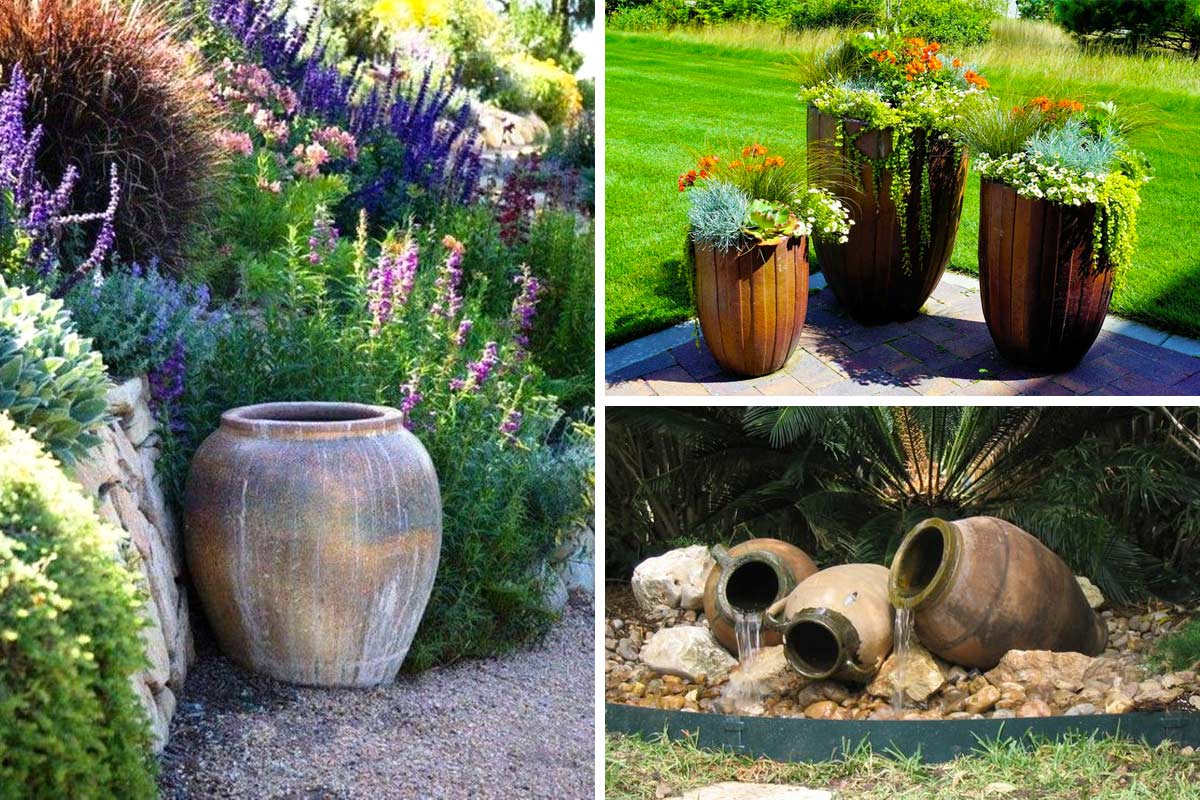 decorare giardino con vasi eleganti