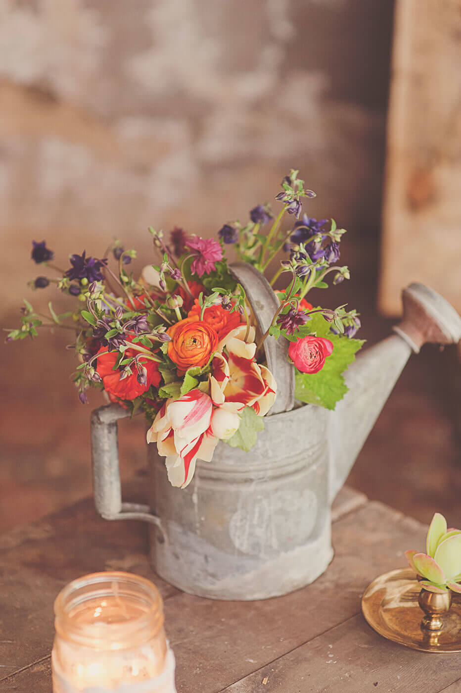 Rustic Metal Watering Can Planter